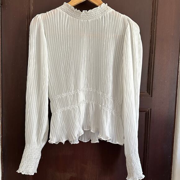 ZARA | White High Neck Pleated Smocked Blouse | Size Medium - Picture 1 of 9